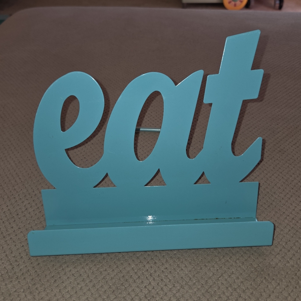 Cookbook or Tablet Holder Stand Kitchen says eat Teal 10-Inch Display Countertop